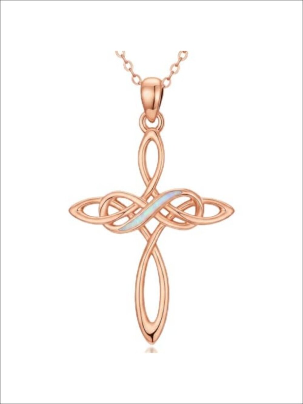 Rose Gold Plated Opal Celtic Cross Infinity Pendant Necklace